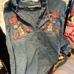 Embroidered Denim Button-Up Shirt